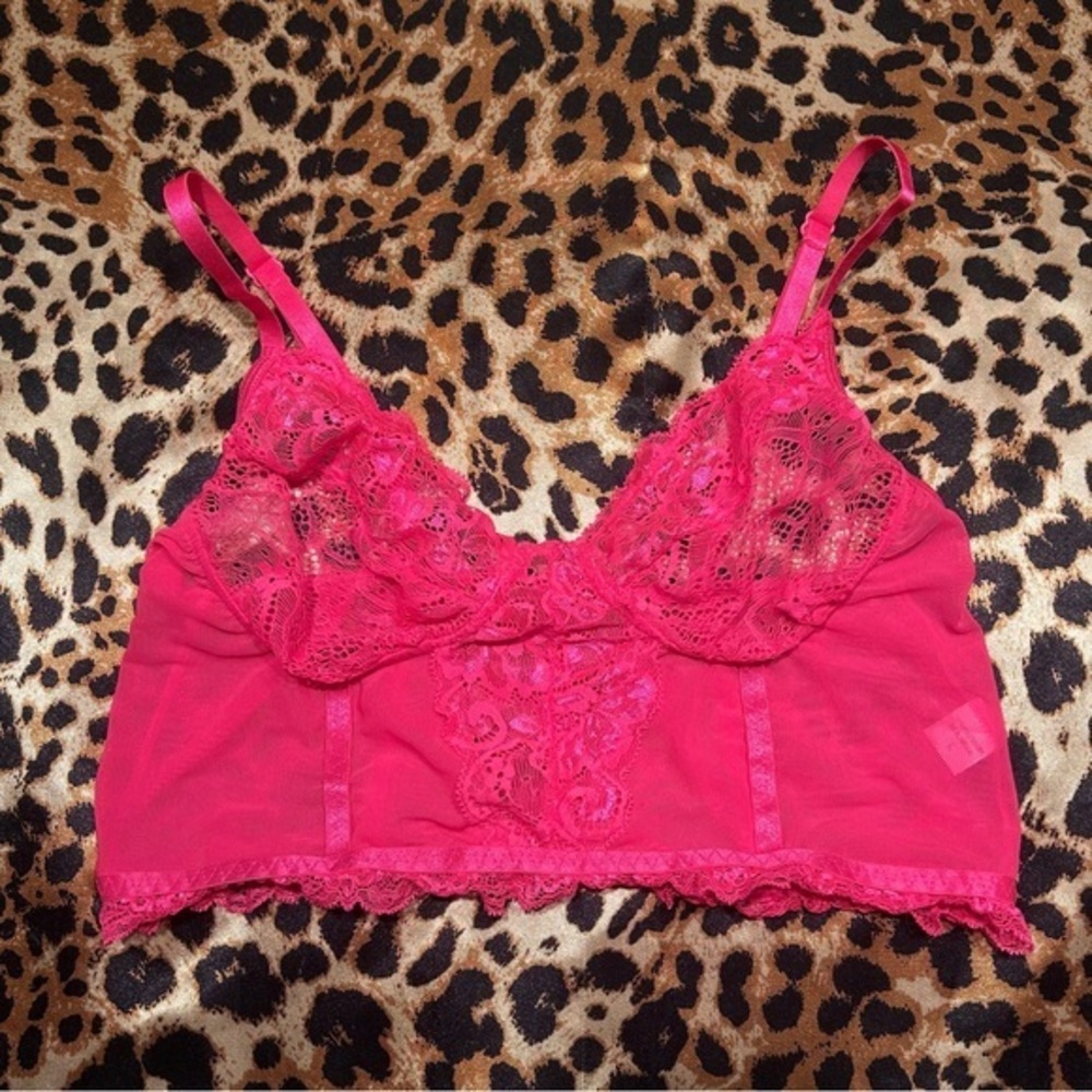 Shein Hot Pink Mesh & Lace Bra